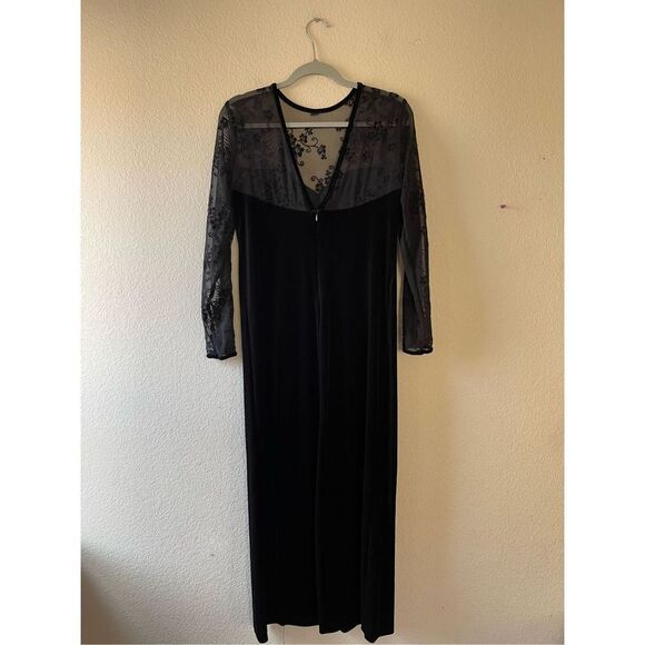 Kathie Lee velour mesh long sleeve maxi dress 90s size 10 - Picture 3 of 8